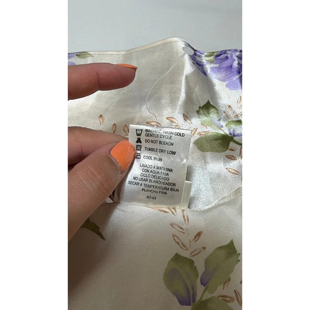 Secret Treasures Y2K Satin Floral Lace Cami Ivory Purple Bow Sleep Top Medium